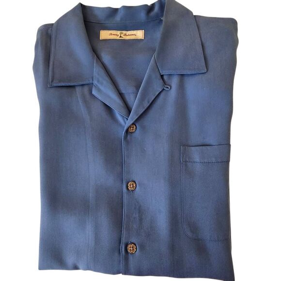 Tommy Bahama Mens Silk Collared Short Sleeve Button Up Camp Shirt Blue Large - Picture 12 of 12